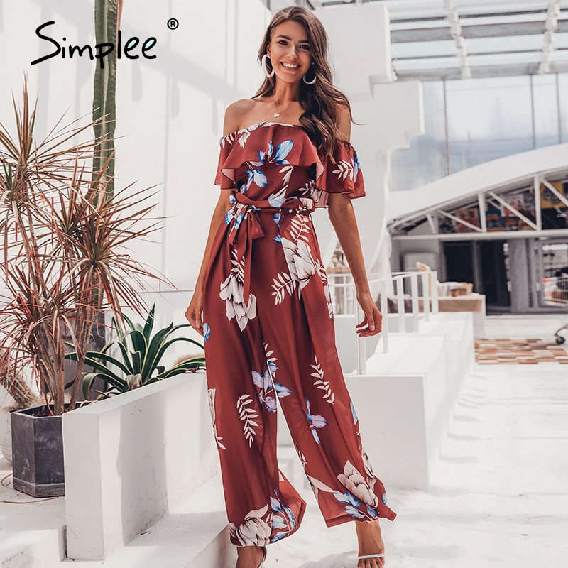Simplee богемный цветочный принт женский комбинезон элегантный с открытыми плечами