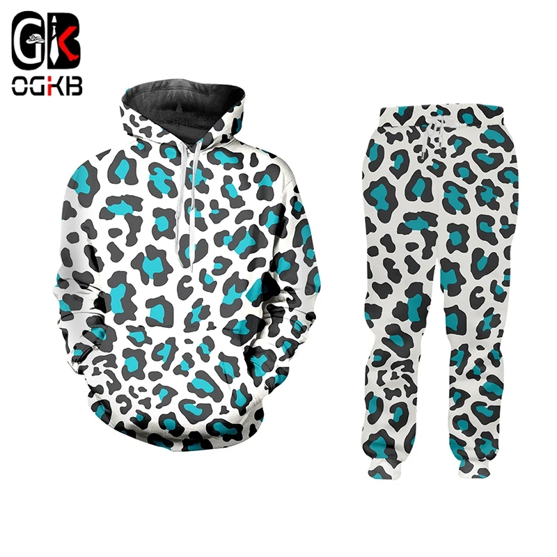 Костюм спортивный OGKB мужской с 3D-принтом худи и штаны леопардовым принтом