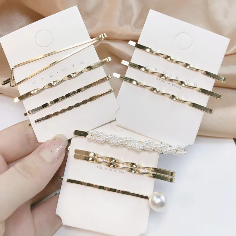 

Metal Pearl Hairclip Set One Word Clip Simple Hairpins Women hair Accessories