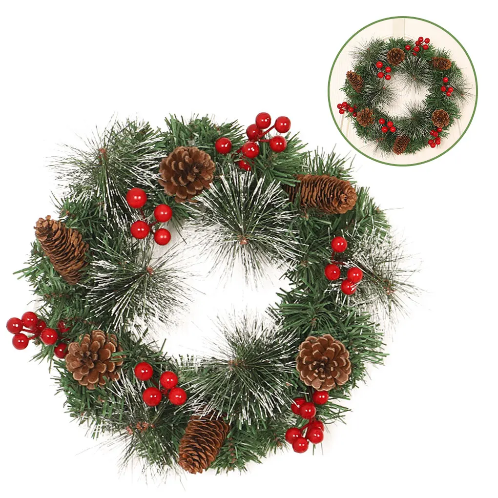 

1pcs Christmas Wreath Simulative Christmas Wreath Decorative Garland with Pine Cones Indoors Outdoors New Year Decorative Wreath