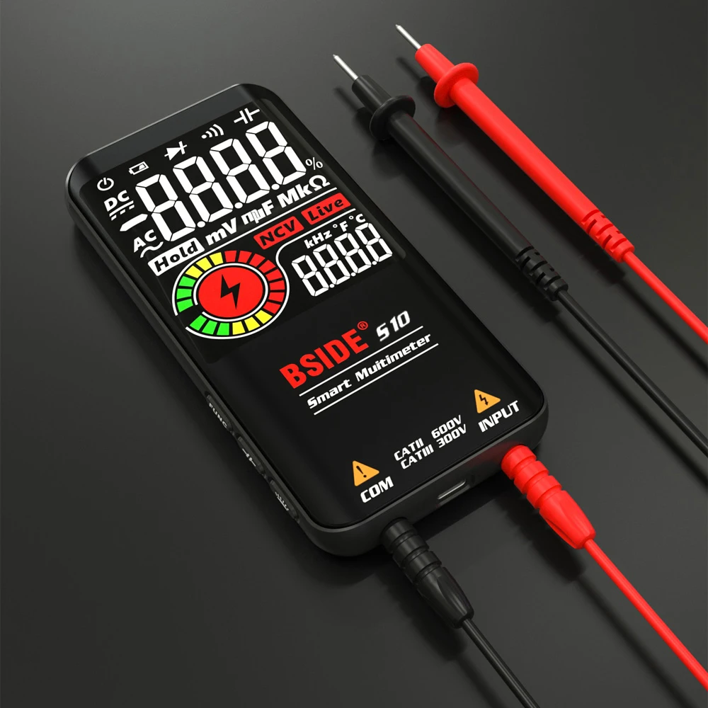 

BSIDE Multimeter S10 Digital Color LCD 9999 Counts Smart DC AC Voltage Capacitor Tester Ohm Diode NCV Hz Multimeter