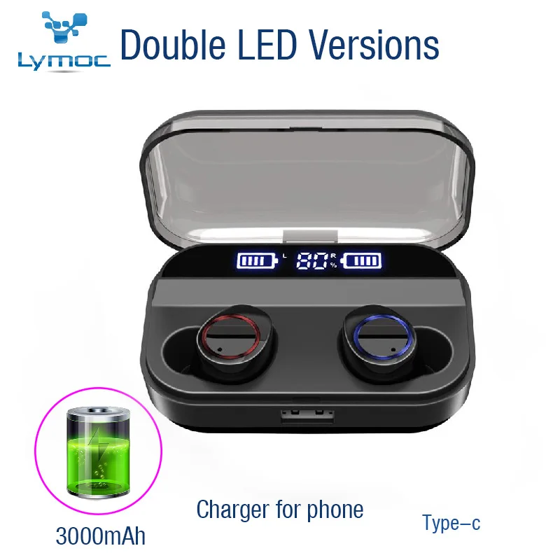 LYMOC 6D bluetooth наушники 5,0 беспроводные наушники светодиодный дисплей батареи CVC8.0 HiFi сенсорные гарнитуры 3300 мАч Зарядка для iPhone Android - Цвет: Q7 Black