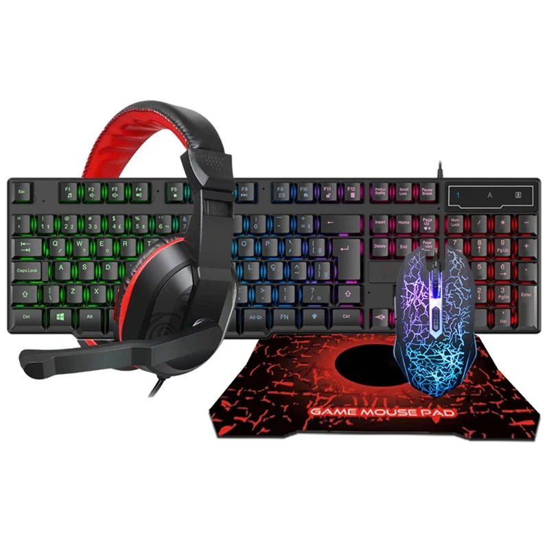 

4 in 1 Gameing Keyboard items Headsets Mouse Pad set Colorful Photoelectric