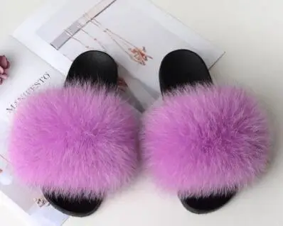 Toon purple Женские модные шлепанцы из натурального меха енота; женские шлепанцы; Летние вьетнамки; унисекс; повседневные Модные босоножки с лисьим мехом; модная плюшевая обувь - Цвет: Toon purple