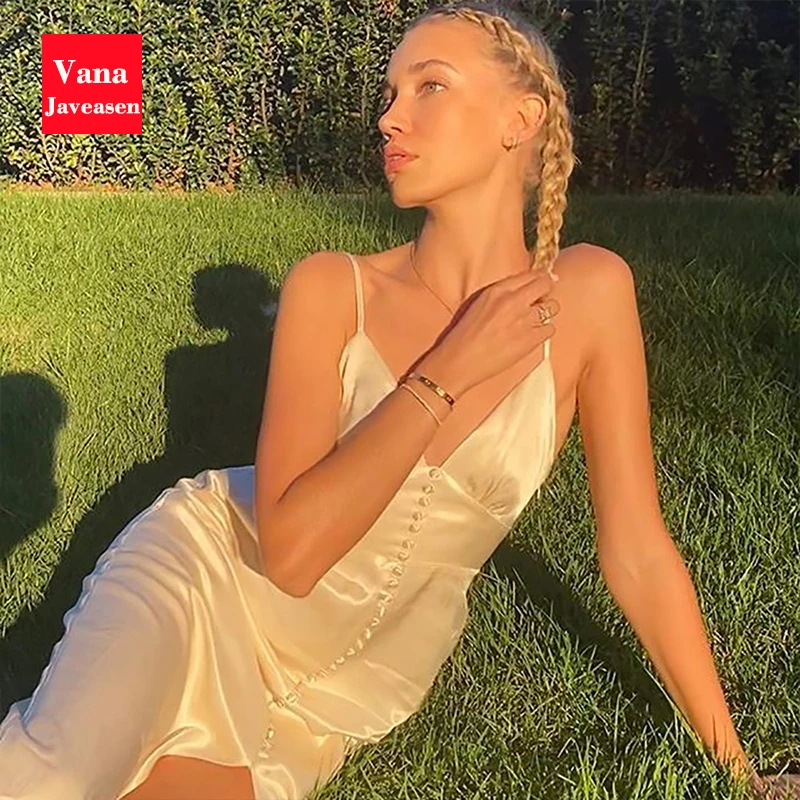 

Сексуальное облегающее платье на бретельках, женское атласное платье с v-образным вырезом и открытой спиной, длинное платье с высоким разре...