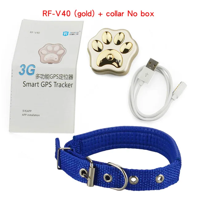 No box(gold collar) RF-V40, 3g, gps трекер для питомцев, собак, кошек, устройство против потери, Мини, водонепроницаемый, для домашних животных, Wifi, локатор, расширенный, герметичный, водонепроницаемый, пылезащитный - Цвет: No box(gold collar)