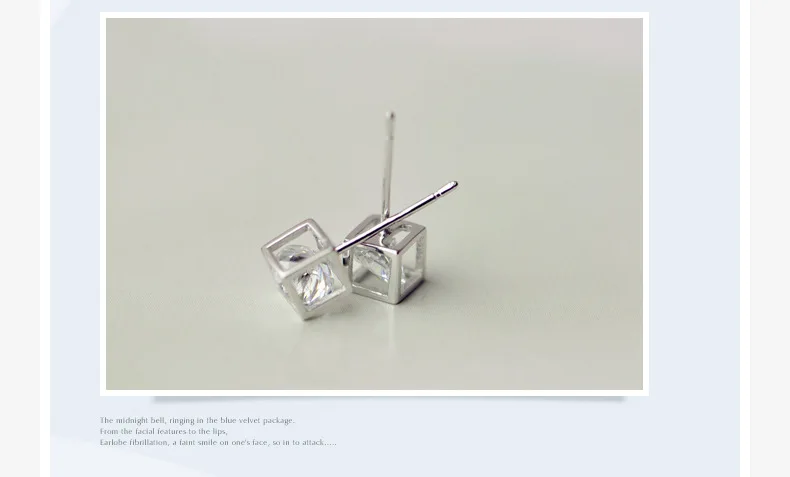 Женские серьги гвоздики серебряного цвета с квадратным фианитом|stud earrings|cute stud