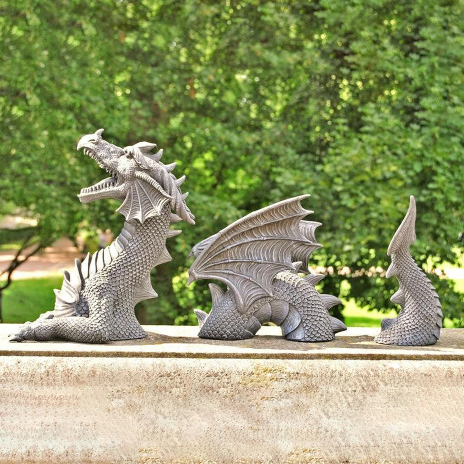 

Garden Ornament, Dragon Shape Resin Statue Craftwork Decorative Tools for Courtyard Backyard, White/Black