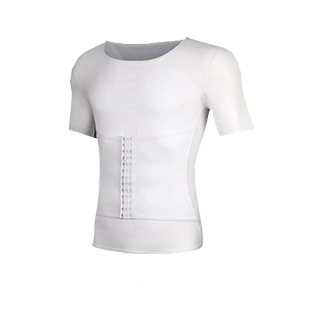 Men's Shirts Shaper Body Shaper Waist Back Support Suction Compression Top Coat T-Shirt Abdomen 3-Row Hook Eye Button Adjustable