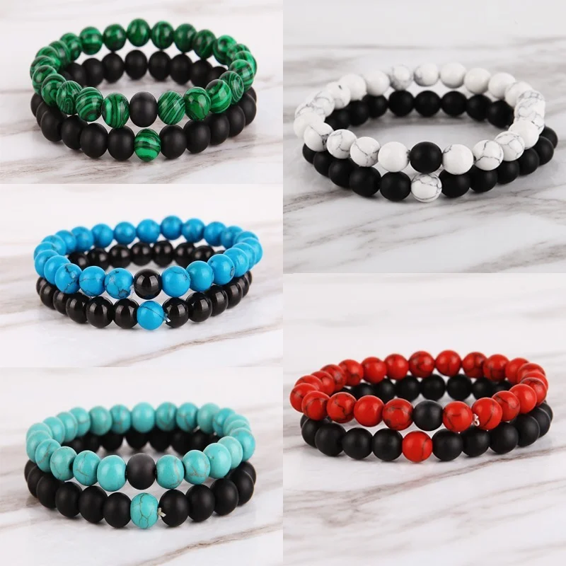 

2Pcs Distance Bracelet For Couples Lovers Bracelet Men Women Natural Stone Yin Yang Beaded Bracelets Girlfriend Valentines Gifts