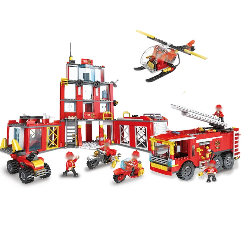 Город пожарная станция строительный блок автомобиль DIY транспортного средства