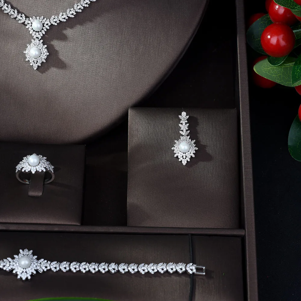 Роскошные свадебные ювелирные наборы HIBRIDE из 4 шт. с цирконием для женщин