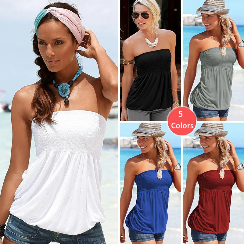 

Woman Fashion Sexy Strapless Tube Top Sleeveless Short Mini Vest Casual Joint Clothing Summer Solid Color Tank Top Dropship