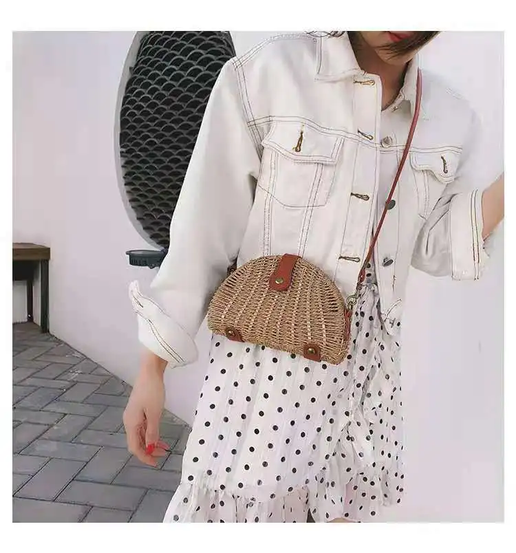 

Summer Fashion Ladies Beach Straw Woven Vacation Bag Simple Girl One-shoulder Messenger Bag Dumpling-shaped Woven Money Bag