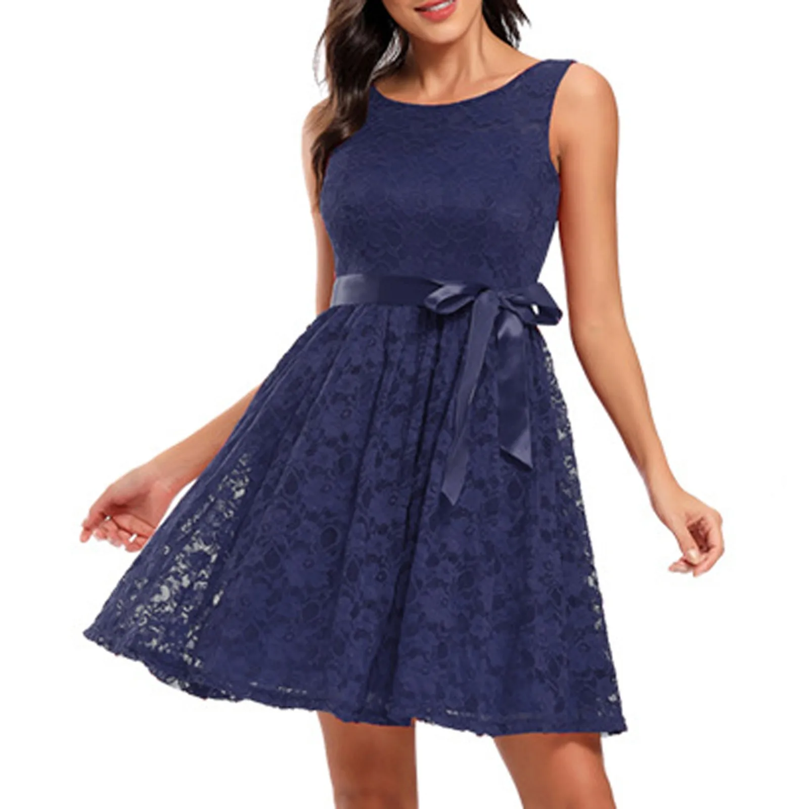 

Elegant Vintage Wedding Guest Dress Sexy Women Casual Slim Sleeveless O-neck Lacing Up Prom Tank Dress Evening Party Dress