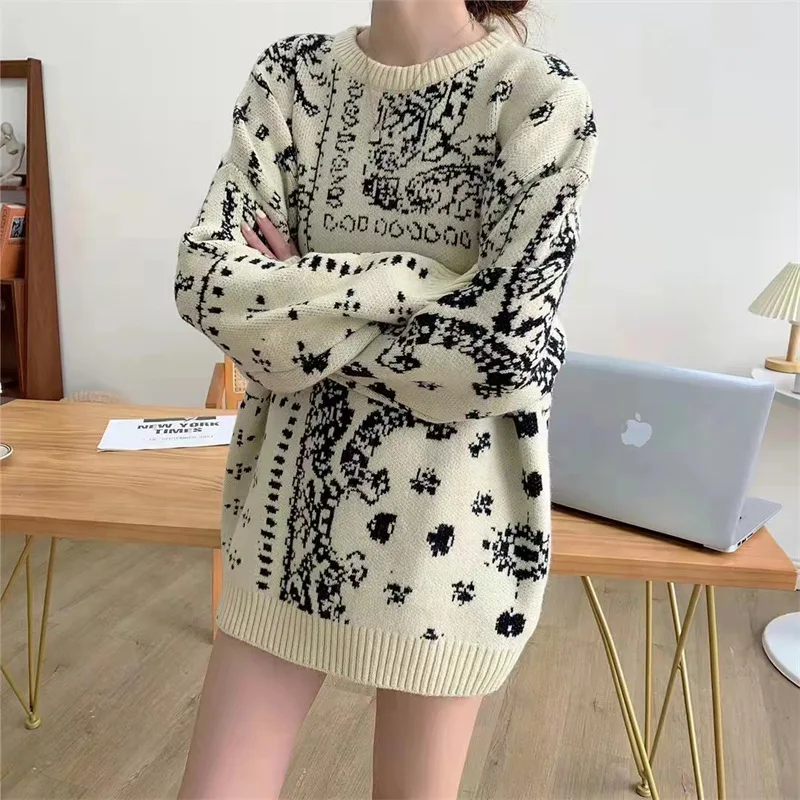 

2022 WomenVintage Knitting Cardigan Coat Frock v-neck Loose Languid Is Lazy Wind Of New Fund Of 2022 Winters Set Of Head Wear A