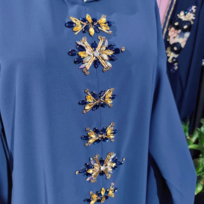 Марокканский кафтан джеллаба Макси платье женское 3D Стразы спущенные плечи