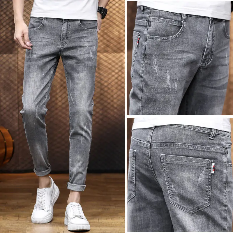 High-quality jeans elastic trousers Korean HK version of the trend of self-cultivation tide brand feet pants men's trousers