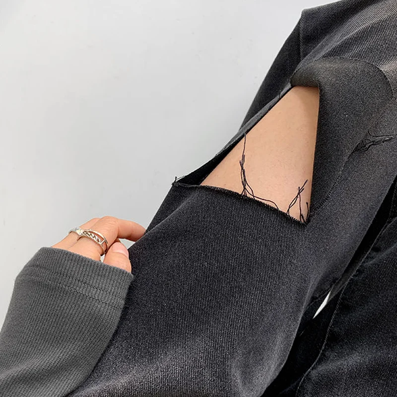 

Jeans Women Black Denim Cool Unisex Streetwear Holes Straight Hipster Gradient All-match Girls Vintage Y2k Harajuku Trouser BF