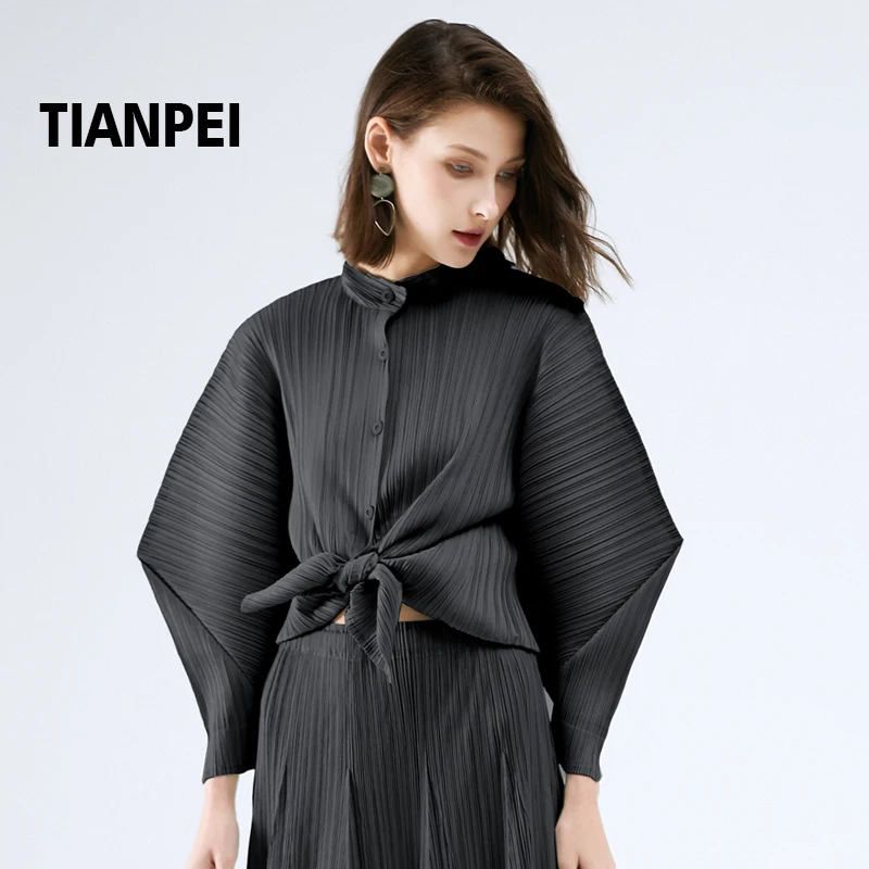 Женская плиссированная рубашка Miyake Свободный кардиган с высоким воротником и