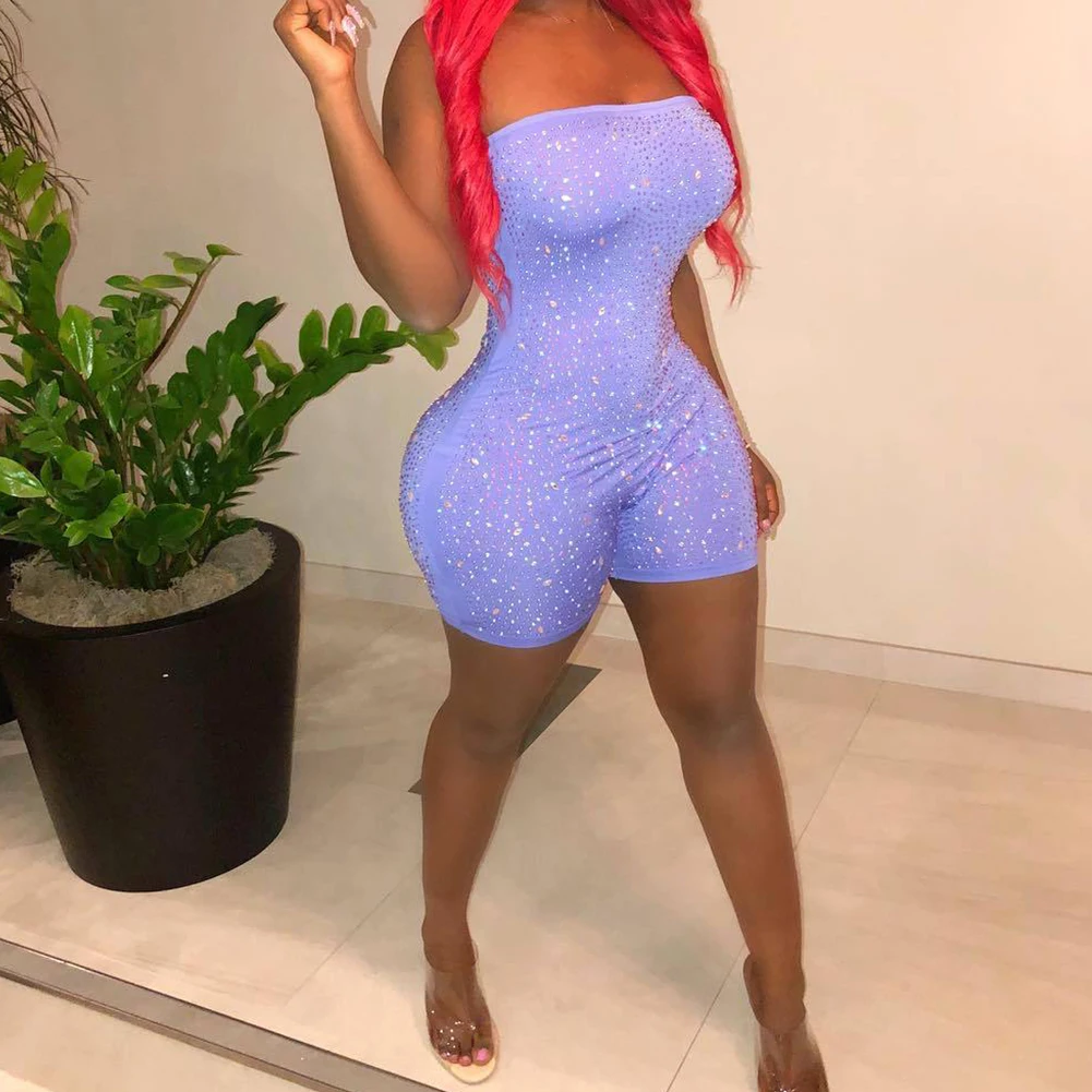 Сексуальный женский комбинезон без бретелек обернутый на груди стразы