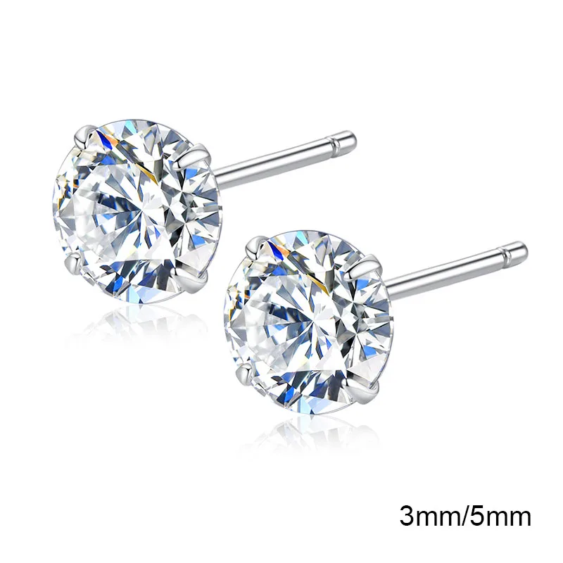 1 пара Настоящее серебро 925 пробы серьги гвоздики циркониевые круглые маленькие с