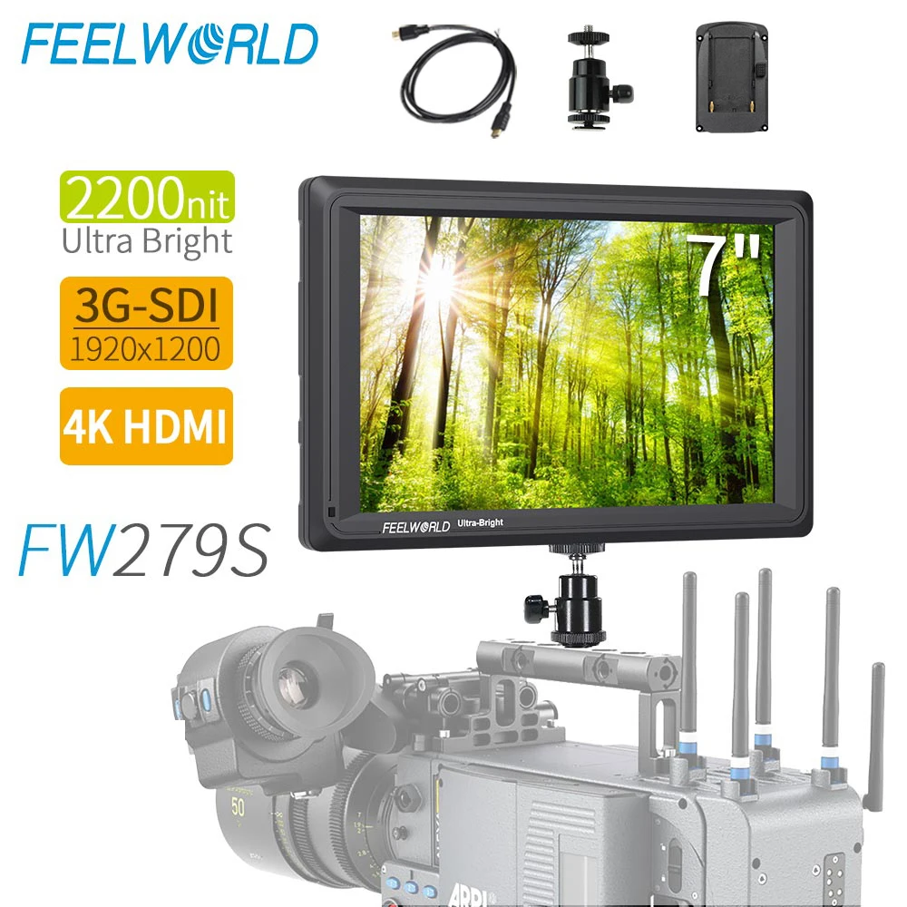 

FEELWORLD FW279S 7 Inch 2200nit Daylight Viewable 3G-SDI HDMI on Camera DSLR Field Monitor 4K HDMI 1920X1200