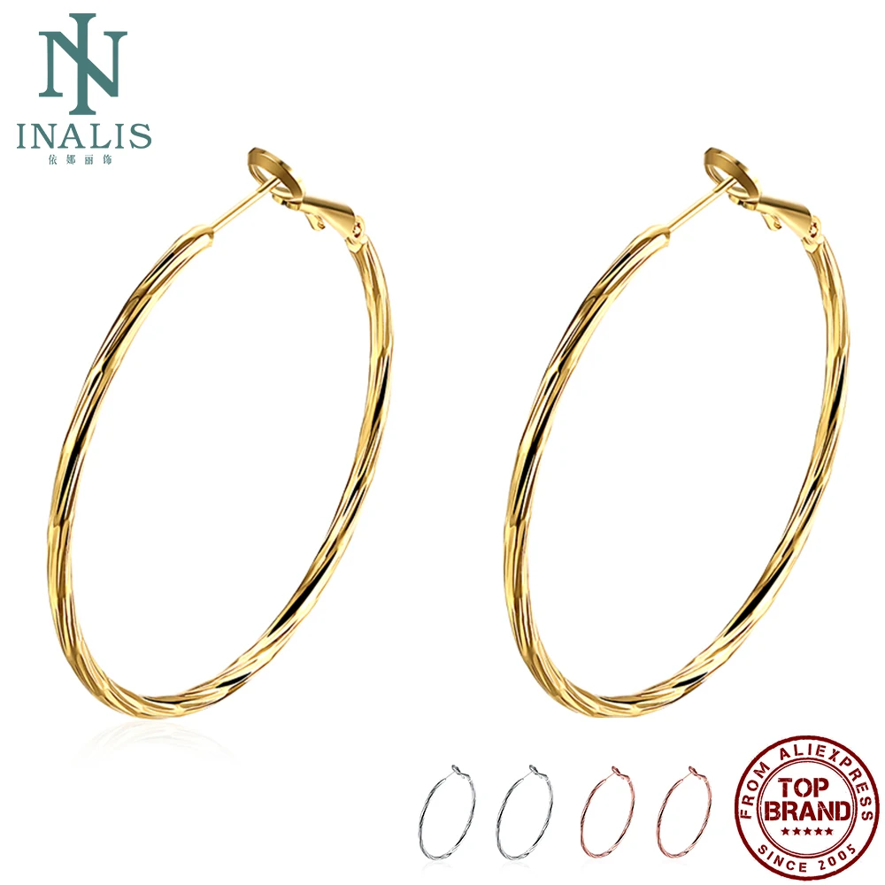 

INALIS Big Hoop Earrings Round 3 Color Tin Alloy Earrings For Women Fashion Jewelry Anniversary Romantic Gift For Girlfriend