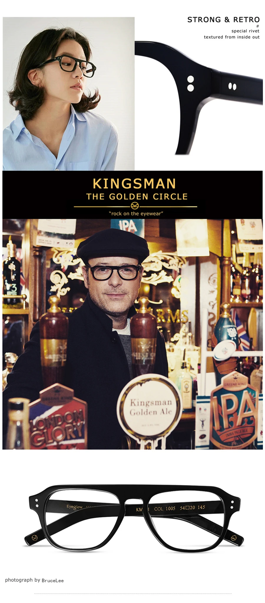 Высокое качество ацетат Kingsman очки золотой круг Секретная служба очки Гарри эггси квадратные очки оправа британский стиль
