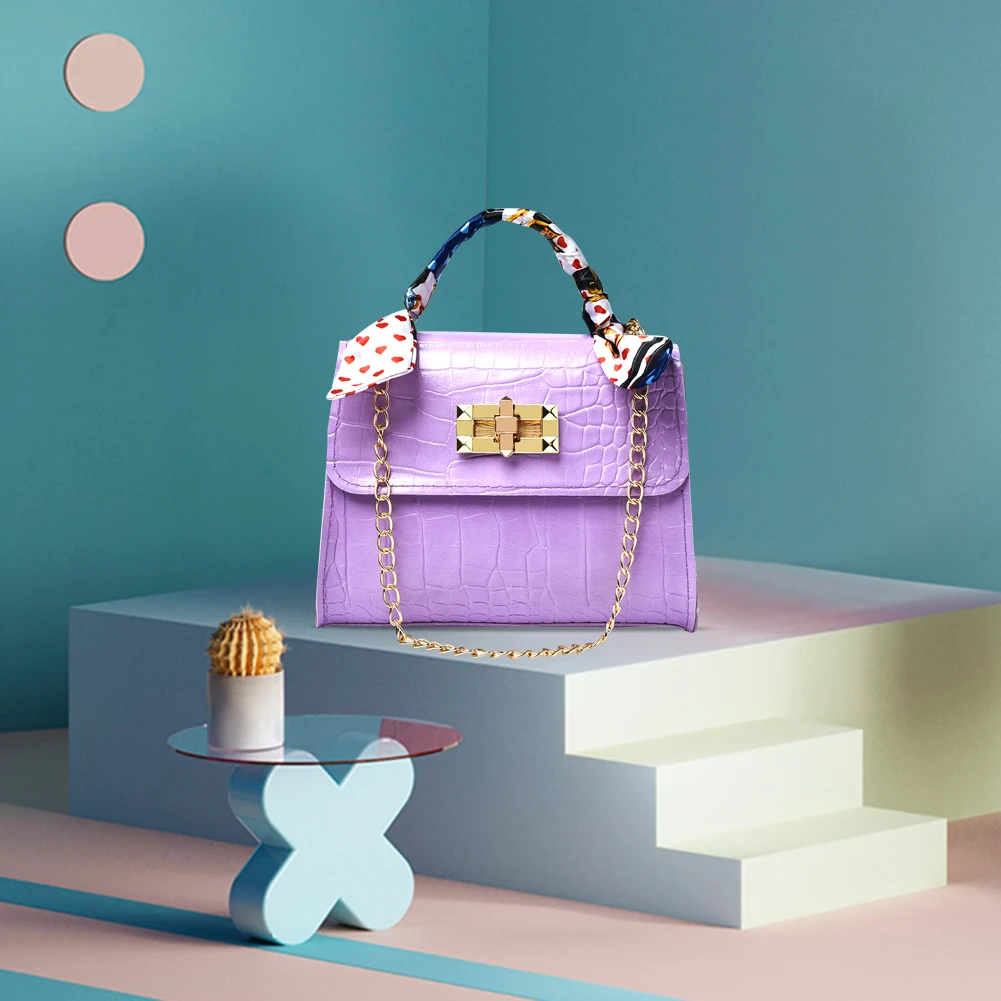 

Girls Brief Flap Women's Casual Messenger Bags Retro Women Silk Scarf Print Bag Casual Ladies Chain PU Small Handbags