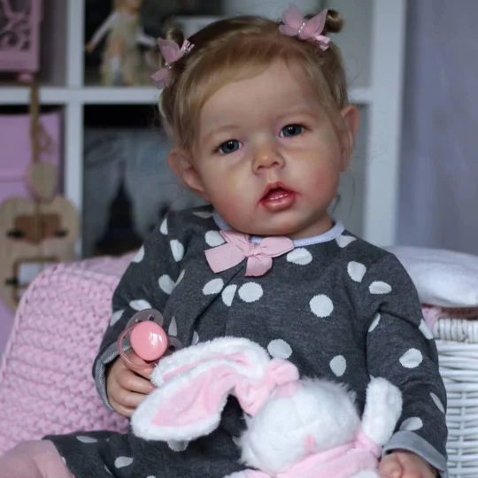 

22-inch all-plastic reborn baby girl doll gray dress with white dots Liam