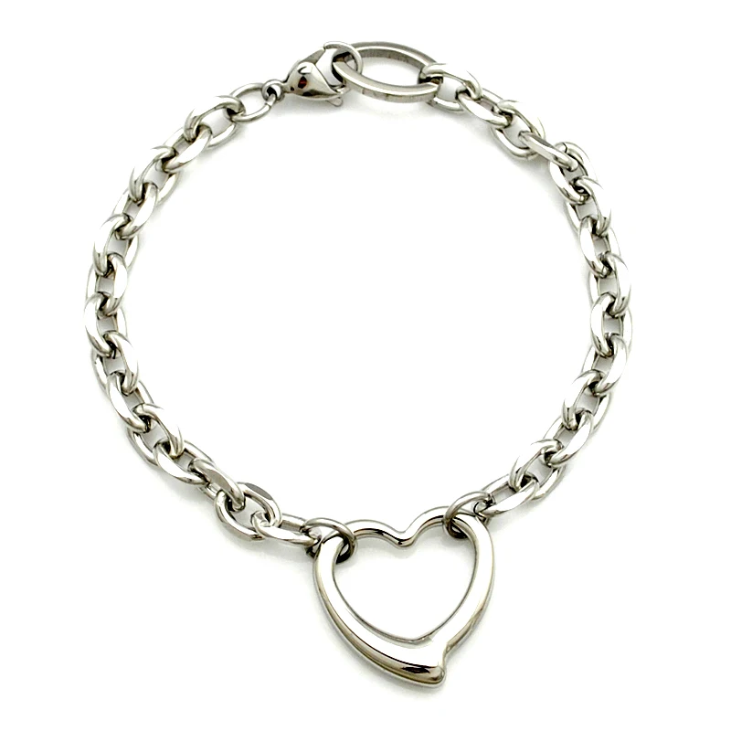Женский браслет из нержавеющей стали Серебристый с сердечками украшение для