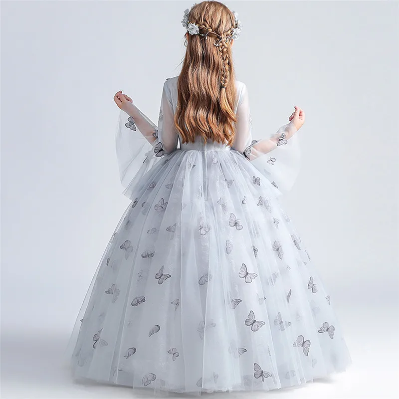 

Autumn Winter Luxury Exquisite Butterfly Design Birthday Wedding Party Princess Dress Girls Children Model Catwalk Costumes Wear
