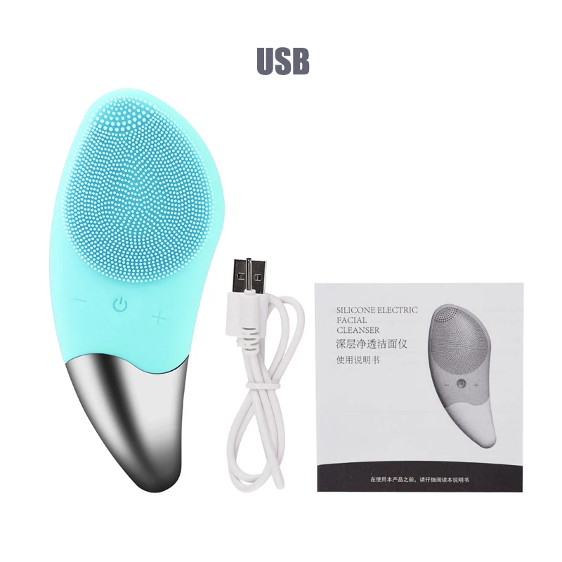 usb green Мини-электрическая звуковая кисть для очистки дица, силиконовый Вибрационный очиститель, глубокая кисточка для чистки пор, Массажная щетка для лица - Цвет: usb green