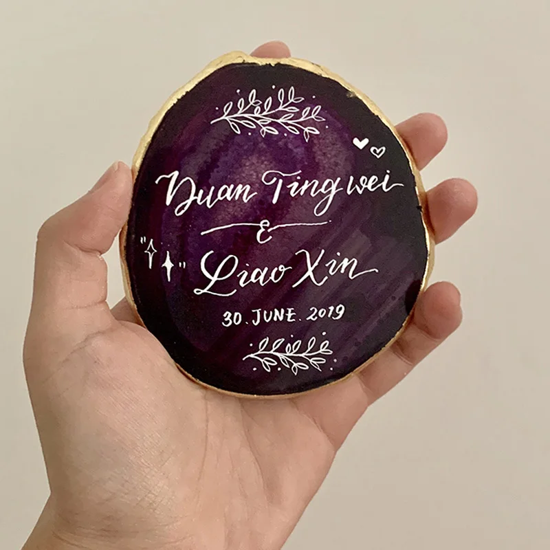 custom-purple Индивидуальные натуральный агат ювелирные изделия каботажное судно для годовщины помолвки вечерние именная табличка на заказ в виде жениха и невесты подарок для невесты для свадьбы - Цвет: custom-purple