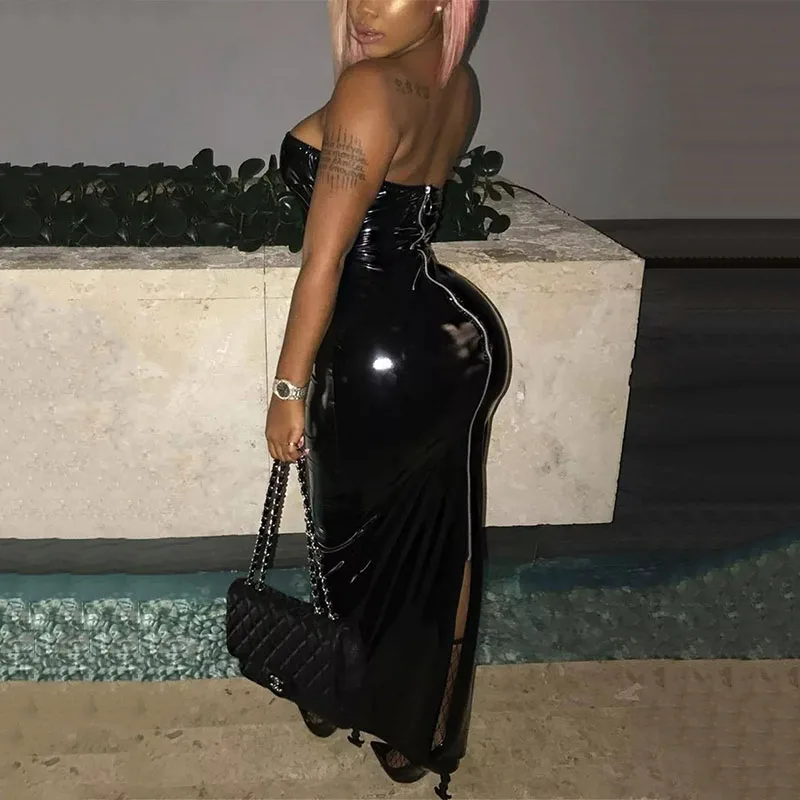 Сексуальное латексное кожаное платье с лямкой на шее женские облегающие платья