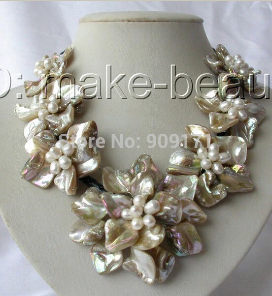 

Бесплатная Shippingclassic белый ожерелье из пресноводного жемчуга в стиле "барокко", натуральная основа, цветок, подвеска кожаная ожерелье