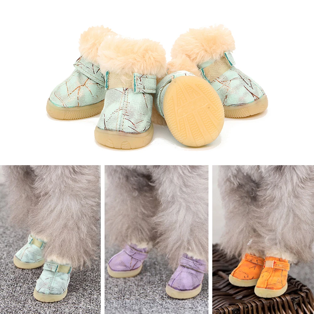 

Winter Pet Dog Shoes Warm Fur Dog Boot Anti Slip Pets Cat Snow Boots 4pcs/set Small Dogs Cats Footwear Yorkshire Chihuahua