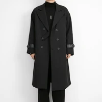 s 6xl2020 mens fashion black simple medium long trench coat double breasted casual coat