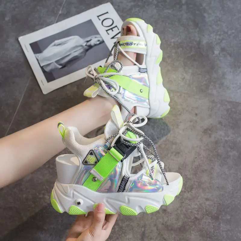 

2021 new Korean version of versatile platform platform wedge heel with a height-inside casual sneaker women shoes sandals 9cm