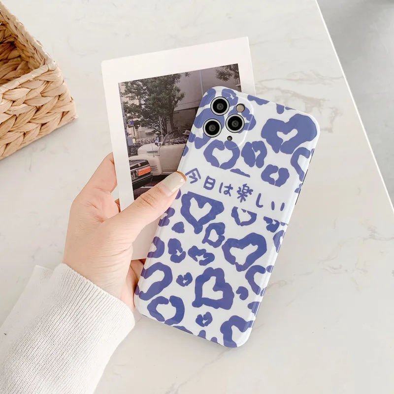 

Retro doodle art leopard kawaii japanese Phone Case for apple iPhone 12 11 Pro Max Xr Xs Max 7 8 Plus 7Plus case Cute Soft Cover