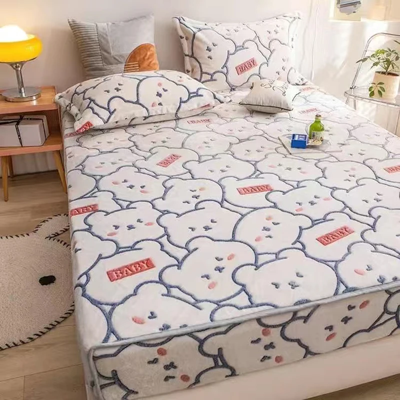 

Матрас JUSTCHIC зимний бархатный для детей и взрослых, высота 7-25 см, с мультяшными снежинками, набор простыней (1 натяжная простыня + 2 наволочки)