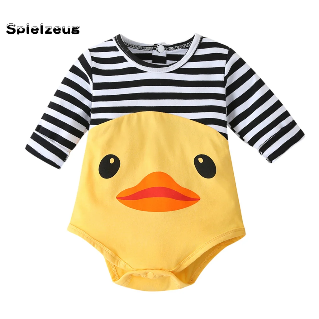 Весенне летний комбинезон в полоску с длинными рукавами и рисунком утки для