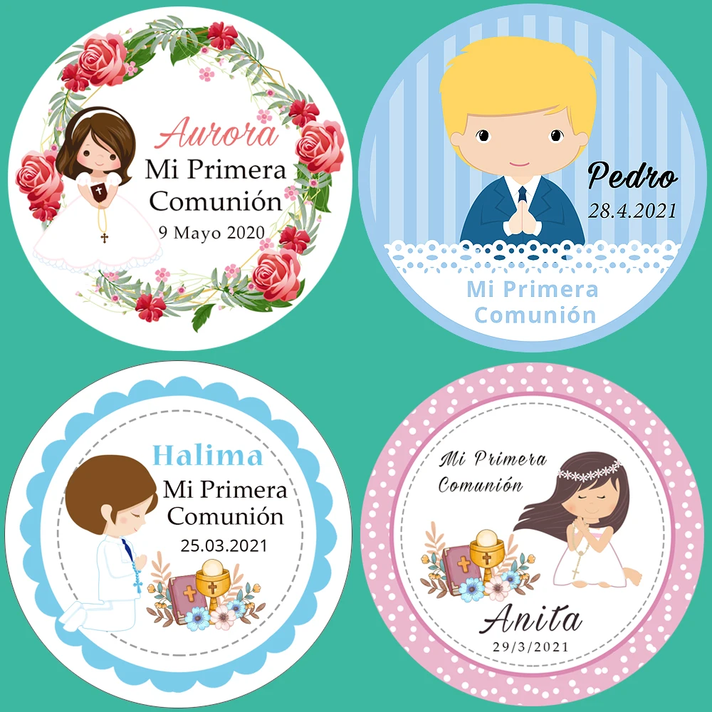 

96 Pieces 2.5-7cm Custom Personalized Stickers Boy Girl First Communion Stickers First Holy Communion Favor Labels Baby Shower