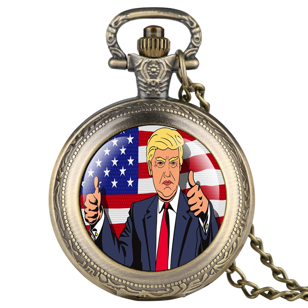 Американский Трамп президент узор кварцевые карманные часы для мужчин разборчивые арабские цифры Женские аксессуары Твердый чехол Подвеска Ожерелье
