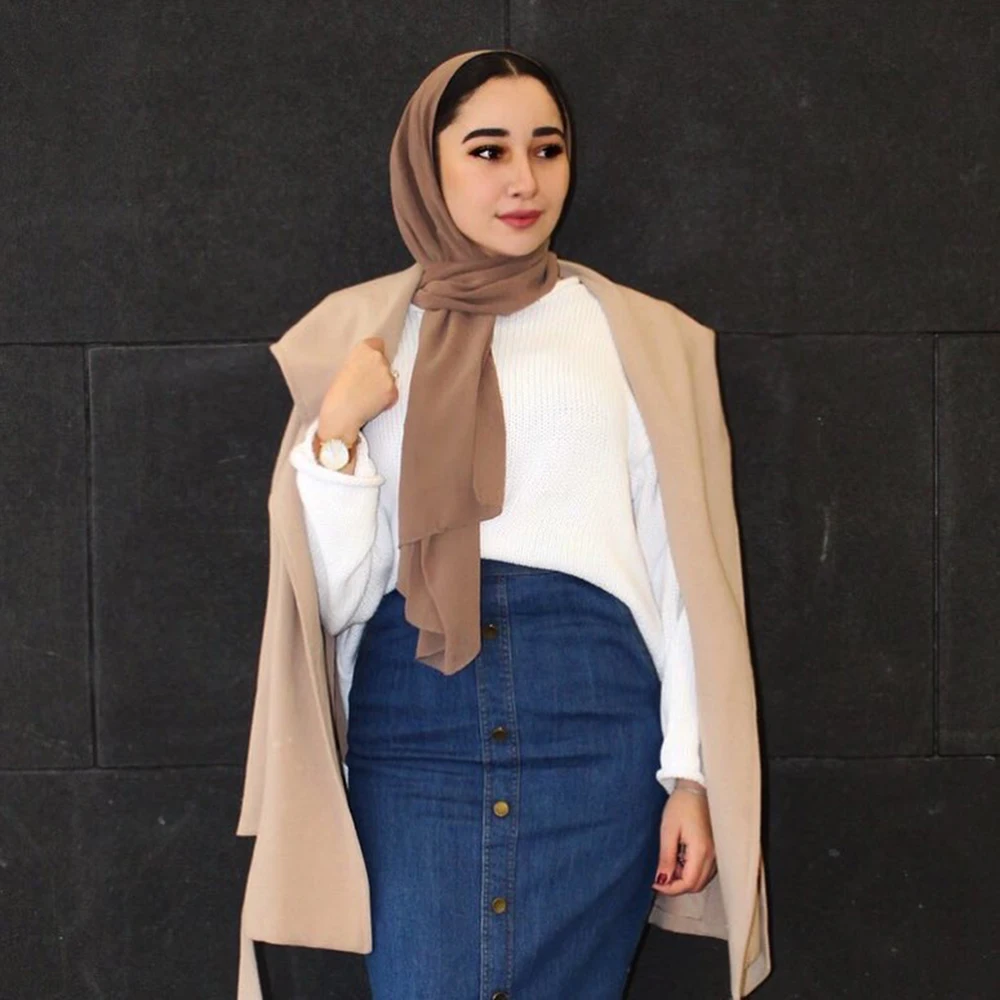 Мусульманская джинсовая юбка с высокой талией и пуговицами Длинные исламские