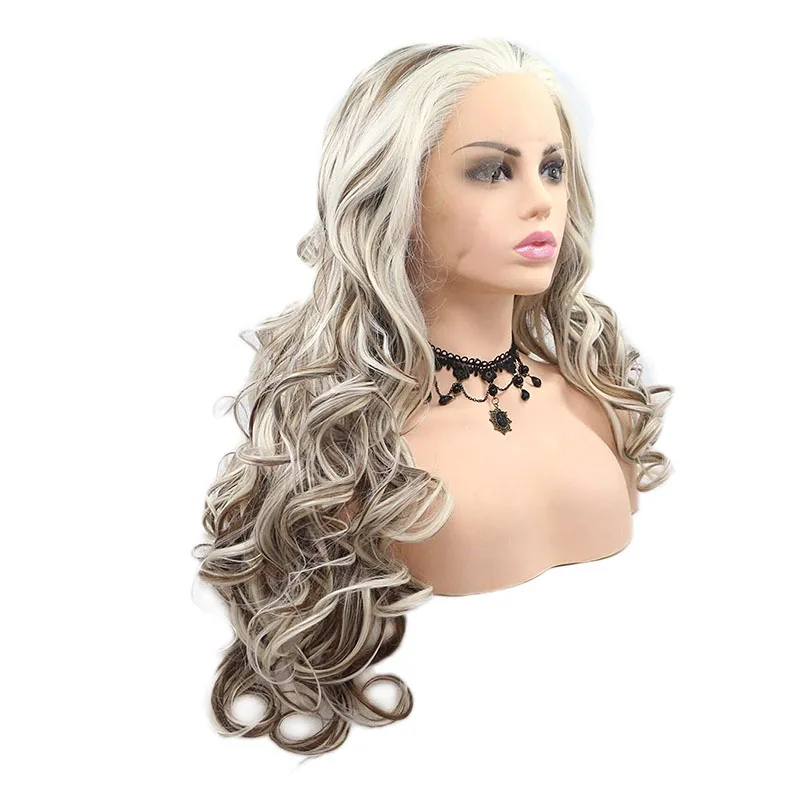 Браун Блонд меховые парики с эффектом крупных локонов для женщин, синтетические волосы, без клея, термостойкие волокна, 24 дюйма.