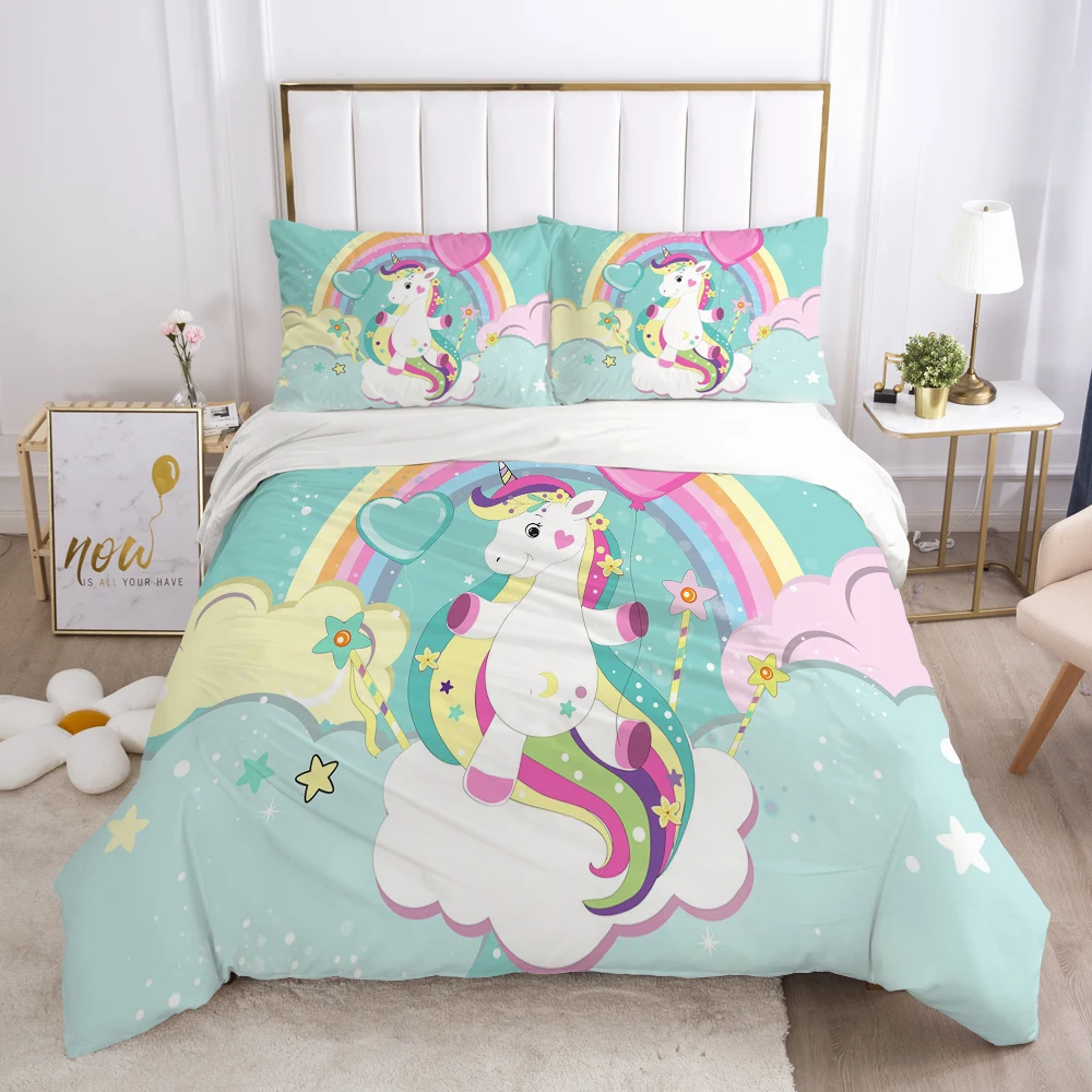 

Cartoon Duvet Cover Set 3D Unicorn Children Bedding Set For Kids Baby Comforter Cover Pillowcases Girls Europe Size Bedclothes