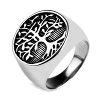 retro stainless steel tree of life ring round surface punk style jewelry creative motorcyclist rings for men