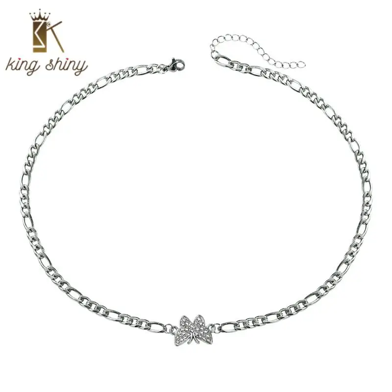 

Temperament Butterfly Shape Statement Choker Necklace for Woman Elegant White Rhinestone Necklace Girls Party Jewelry Accessory